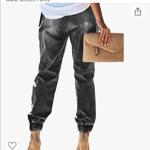 Women Pull-on Distressed Denim Jogger Elastic
Waist Stretch Pant - Picture 2 of 5